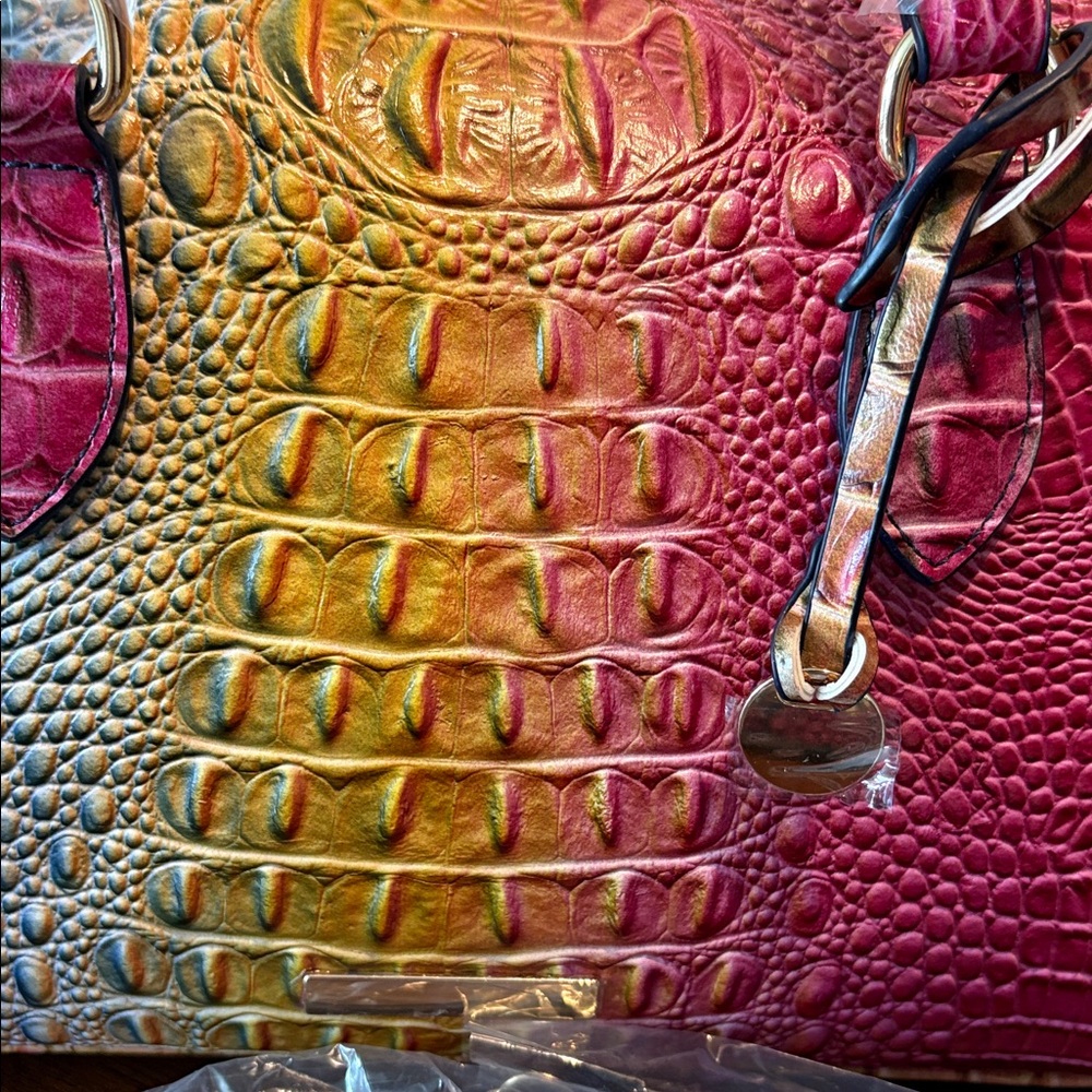 Croc Embossed Multicolor Satchel crossbody/ shoulder bag  Pink Gold Blue /goldto - Picture 3 of 17